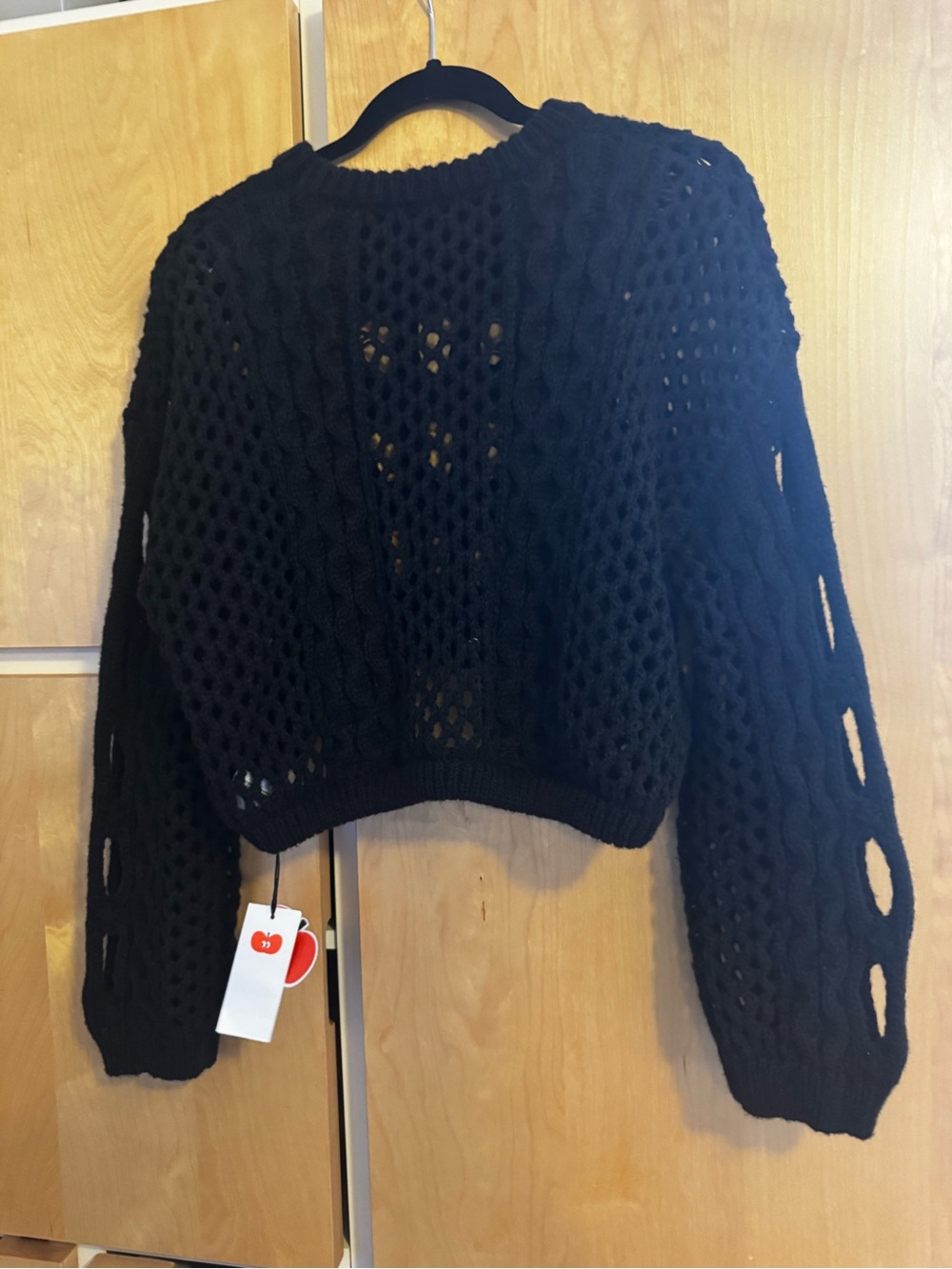 NWT Cider Black Open Knit Cropped Women's Sweater - Picture 3 of 7